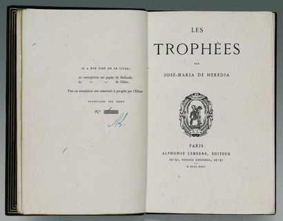 José Maria de HEREDIA Les Trophées Paris, Lemerre, 1893, in-12 relié plein maroquin...