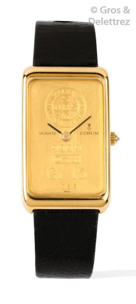 CORUM «?Lingot UBS?» N°2541 vers 1980	

Montre bracelet en or 18k.	

Boîtier rectangle....