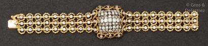 JAEGER LECOULTRE Bracelet-montre de dame en or jaune entièrement serti de diamants...