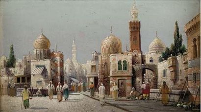Henri CARNIER (1843-1905) Place animée, Egypte Huile sur toile, signée en bas à droite....
