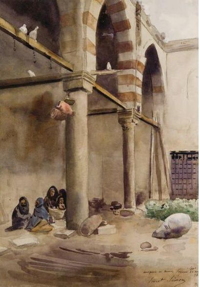 Ernest Constant SIMON (1848-1895) Ecole coranique dans la Mosquée de Fayoum, Egypte...