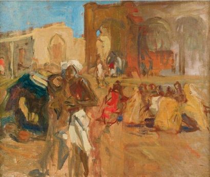 Charles FOUQUERAY (1869-1956) Place de marché Huile sur toile. 60 x 73 cm