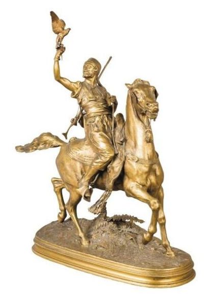 Pierre-Jules MENE (1810-1879) d'Après Le fauconnier arabe Epreuve en bronze à patine...