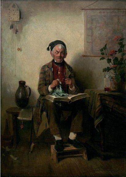 Jules HINTZE (1849-1877) La lecture Huile sur toile, signée en bas à droite et datée...