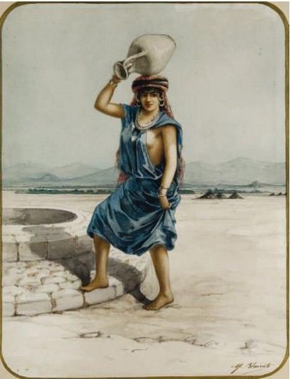 Marcel BLAIRAT (1849/1855- ?) Porteuse d'eau au Levant Aquarelle, signée en bas à...