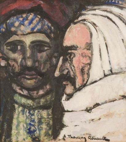 André THOMAS ROUAULT (1899-1949) Portraits de deux hommes Huile sur papier marouflé...