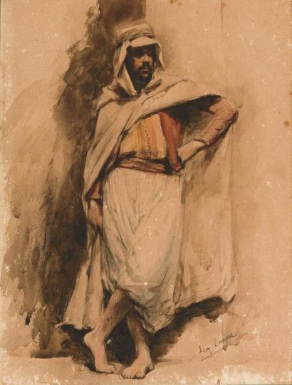 Léon François COMERRE (1850-1916) L'oriental Aquarelle, signée en bas à droite. 32...