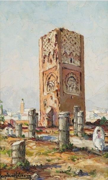 Raphaël LIEVIN (XXème siècle) La Tour Hassan, Rabat Huile sur toile, signée en bas...
