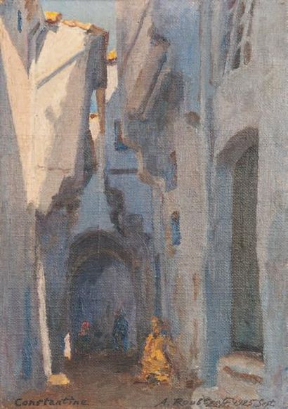 Alexandre ROUBTZOFF (1884-1949) Rue animée à Constantine Huile sur toile marouflée...