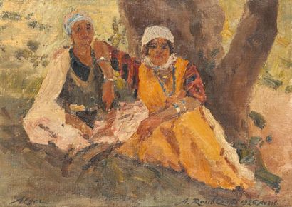 Alexandre ROUBTZOFF (1884-1949) Deux algériennes sous un arbre Huile sur toile marouflée...