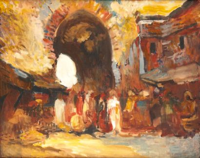 Charles DAGNAC-RIVIERE (1864-1945) Porte au Maroc Huile sur toile, non signée.65...