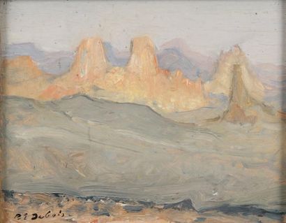 Paul Elie DUBOIS (1886-1949) Montagnes du Hoggar Huile sur carton épais, signée en...