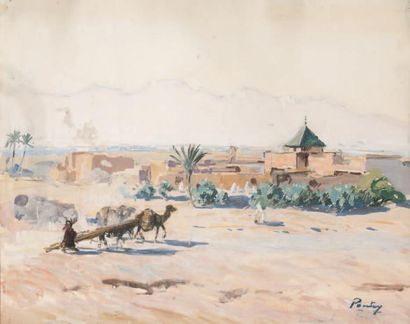Henri PONTOY (1888-1968) Marabout aux environs de Marrakech Aquarelle, signée en...