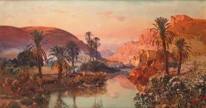 Maxime NOIRE (1861-1937) Oued dans une oasis Huile sur toile, signée en bas à droite....