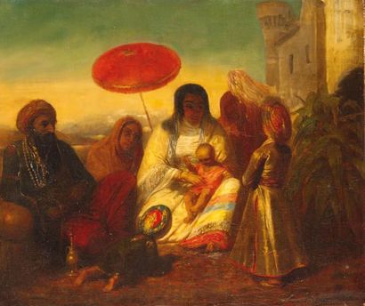 Benjamin ROUBAUD (1811-1847) Maternité orientale Huile sur toile,signée et datée...