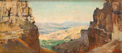 Maxime NOIRE (1861-1927) Ravin du Sidi M'Cid, Constantine Huile sur toile marouflée...