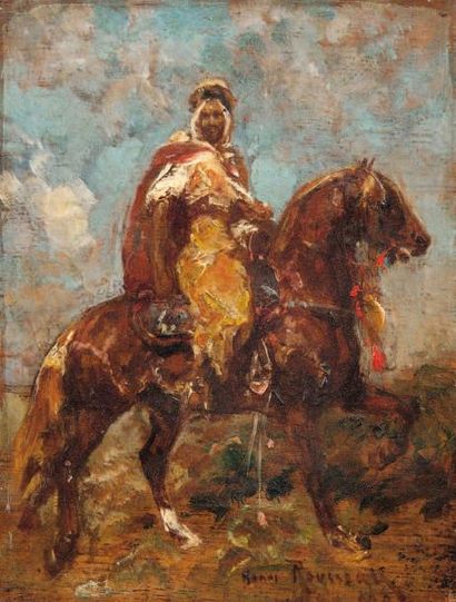 Henri ROUSSEAU (1875-1933) Cavalier arabe Huile sur panneau, signée en bas à droite....