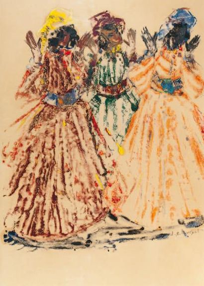 Jean-Emile LAURENT (1906-?) Trois danseuses Gouache, signée en bas à droite.104 x...