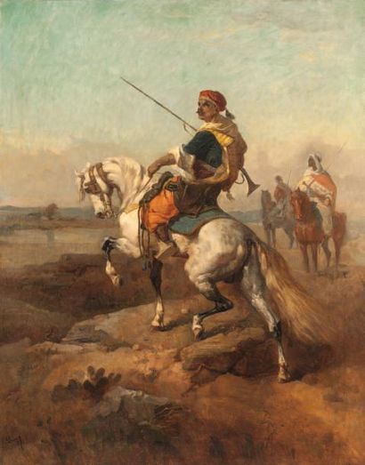 Emile PRANGEY (1832-?) Cavaliers arabes Huile sur toile, signée en bas à gauche101...