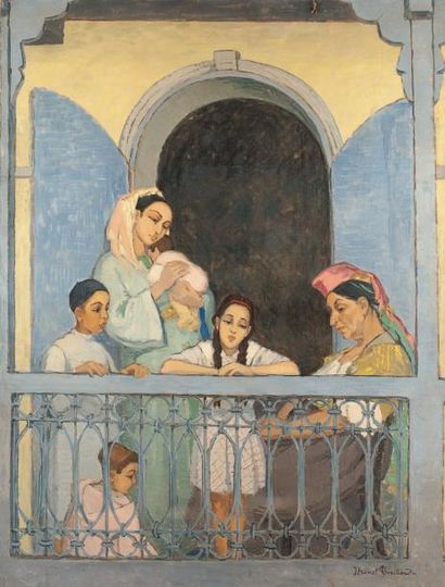 Suzanne DROUET-REVEILLAUD (1885-1970) Au balcon, Mellah de Fez, circa 1925 Huile...