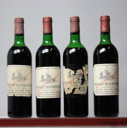 null 4 bouteilles CHÂTEAU BEYCHEVELLE - 4é GCC St. Julien 1974 

Une étiquette en...