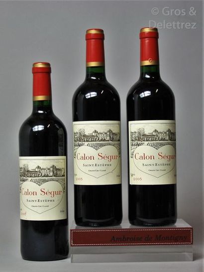 null 3 bouteilles CHÂTEAU CALON SÉGUR - 3é GCC St. Estephe 2005 Etiquette légèrement...