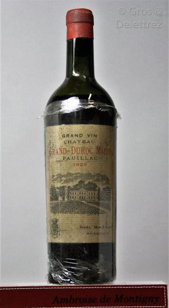 null 1 bouteille CHÂTEAU GRAND DUROC MILON - Pauillac 1929 Niveau basse épaule, capsule...