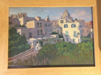 Mathilde ARBEY (1890-1966) Vue d’une ville 

Huile sur panneau. (Provenance : Vente...