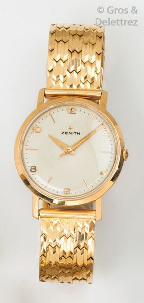 ZENITH Bracelet-montre en or jaune, boîtier rond, cadran crème à chiffres arabes,...
