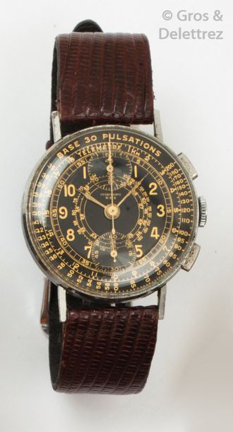Rex Montre de poignet chronographe en acier, boîtier rond, cadran noir à chiffres...