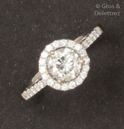 null Bague en or gris ornée d’un diamant taillé en brillant dans un entourage de...