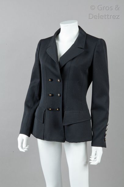 CHANEL Boutique Collection Printemps/été 1997 Veste en drap de laine noir, col châle...