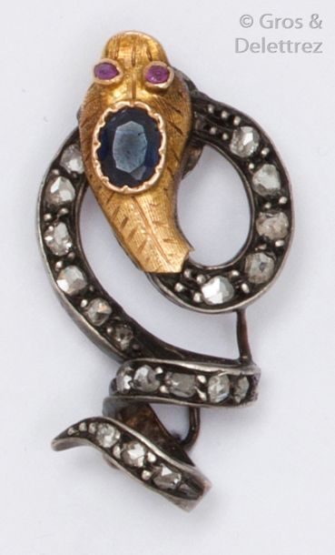 null Pendentif «?Serpent?» en or et argent orné d’une pierre bleue et de diamants...