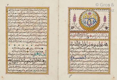 null Coran manuscrit ottoman daté de 1288 (1871) et signé Ahmad mémorisant le coran,...