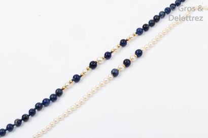 null Collier de perles de lapis-lazuli alterné de perles de culture et de boules...