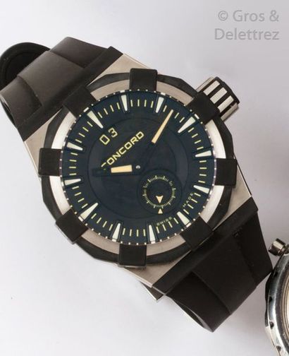 CONCORD «?Big Date?» - Bracelet - montre en acier et caoutchouc noir, boîtier tonneau,...