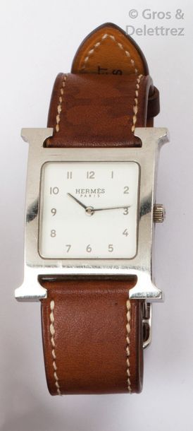 HERMES «?H?» - Montre de poignet de dame en acier, boîtier en forme de H, cadran...