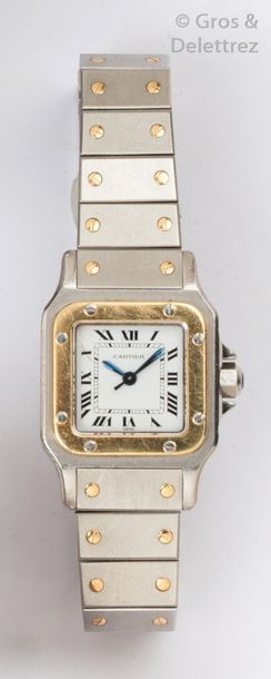 CARTIER «?Santos?» - Bracelet-montre en or jaune et acier, boîtier carré, cadran...