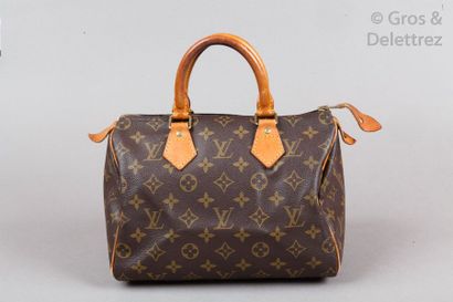 LOUIS VUITTON Sac «Speedy» 25cm en toile Monogram et cuir naturel, fermeture éclair,...