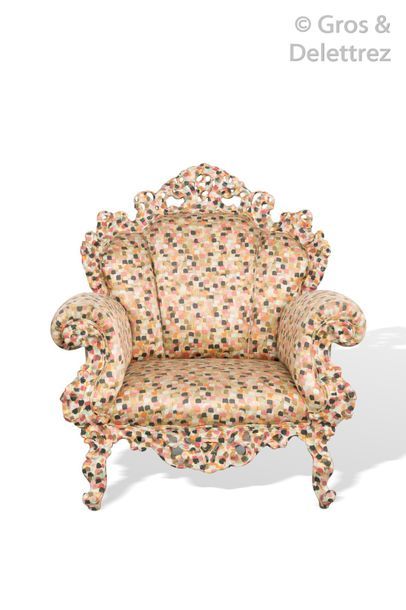 Alessandro MENDINI (né en 1931) Fauteuil modèle «?Proust?» en bois sculpté peint...