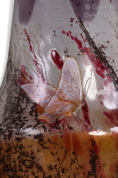 Emile GALLE (1846 - 1904) «?Marqueterie aux papillons?»
Rare vase en verre multicouche...