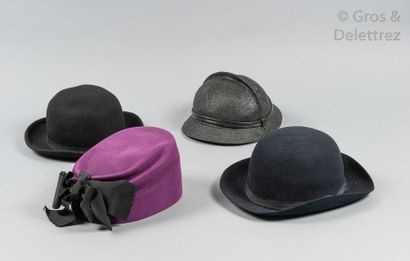 Jean BARTHET, Anonyme, Jean-Charles BROSSEAU Lot composé de quatre chapeaux divers....