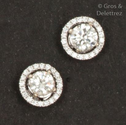 null Paire de boutons d’oreilles en or gris, ornés chacun d’un diamant taillé en...