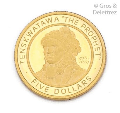 null Pièce de cinq dollars, commémorative du «Sovereign nation of the Shawnee», 2002.
Diamètre:...