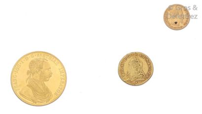 null Lot de trois pièces en or comprenant une pièce de 4 ducats autrichien de 1915...