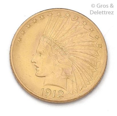 null Pièce de 10 Dollars Tête d'indien, 1912.
Diamètre: 2,7cm.
P. 16,7g.