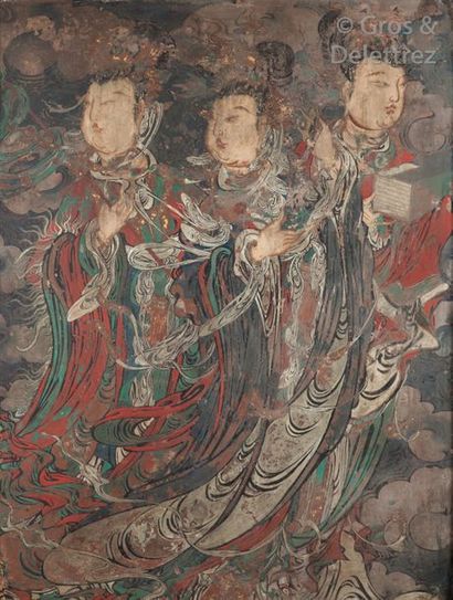 null Chine, début de la période Ming, XIVe siècle Importante fresque polychrome sur...