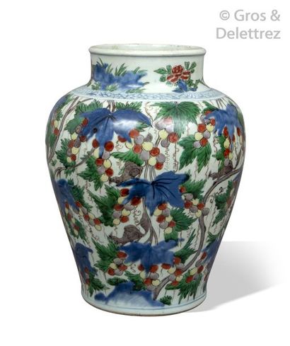 null Chine, période Kangxi Potiche de forme balustre en porcelaine à décor de loir...