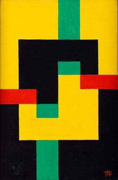 TRAN THUY LAN (1933-2016) 
Assemblage II (Le carré parfait), 1973
Huile sur carton...