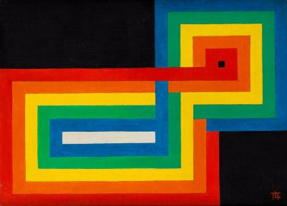 TRAN THUY LAN (1933-2016) 
L'anneau de Moebius, 1973
Huile sur carton entoilé.
Monogrammée...